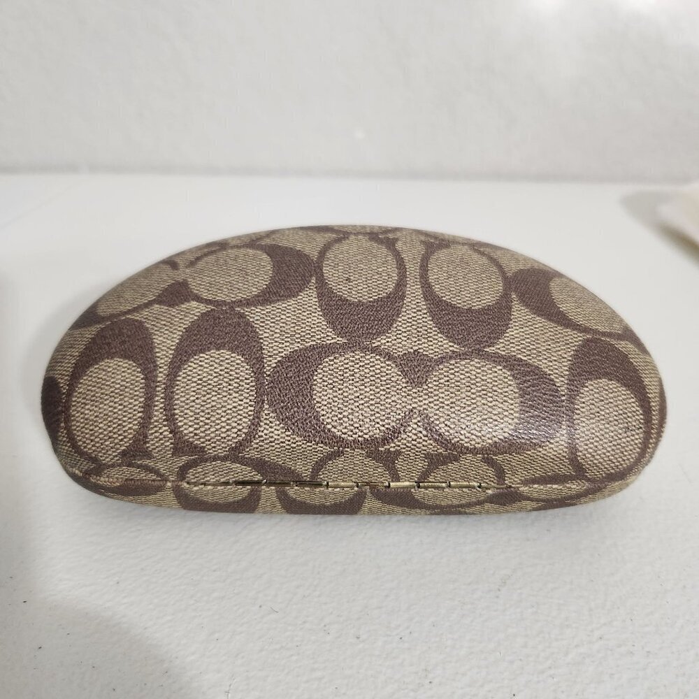 Coach Signature Pattern Hard Eyeglass Sunglasses Case Beige & Brown - Picture 3 of 11